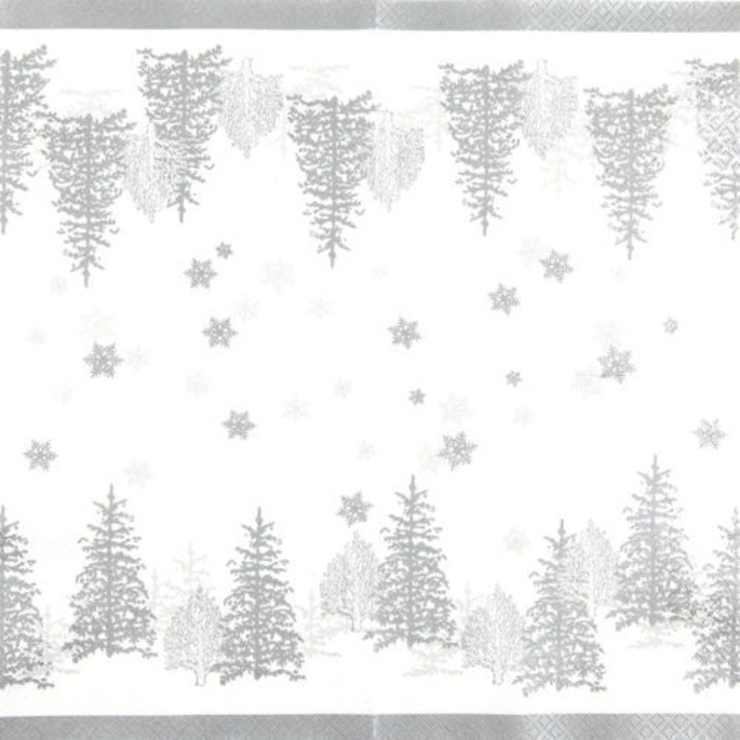 Paper Napkins 33cm, Silver Tree & Snowflakes image 1